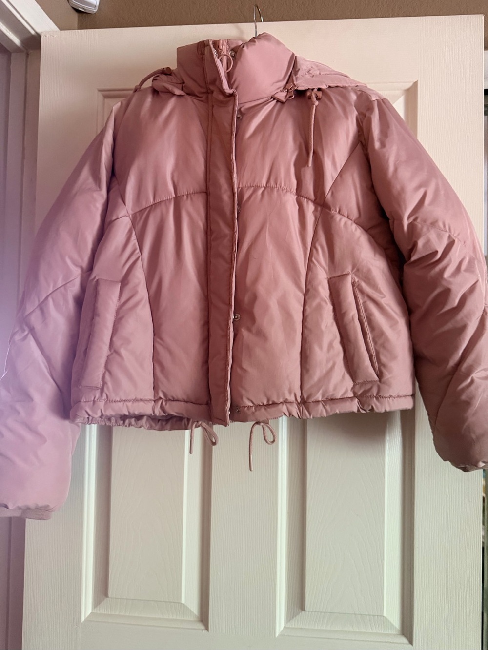 Sebby Blush Pink Hooded Puffer Jacket with removable hood